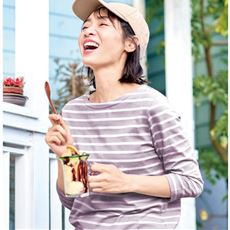 ボートネックボーダーTシャツ(7分袖)(洗濯機OK)