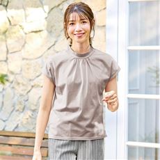 ハイネックフレンチスリーブTシャツ(綿100%・洗濯機OK)