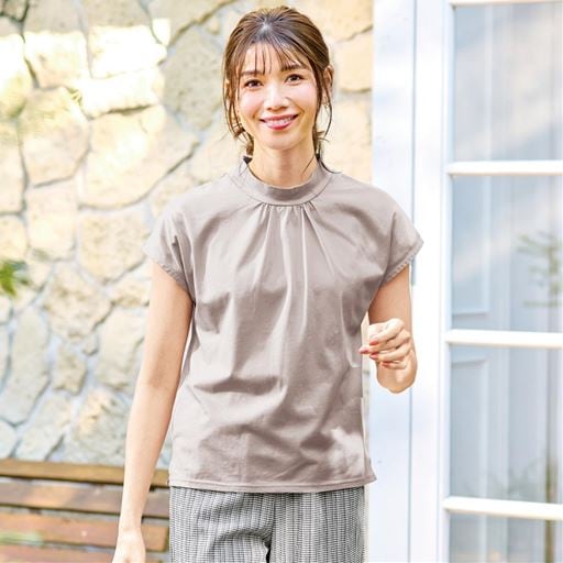 ハイネックフレンチスリーブTシャツ(綿100%・洗濯機OK)