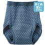 ブルー (1)幅広スパンゴムで締め付けにくく、安定。(2)綿たっぷり、やや厚手素材ジャカードのドット柄。(3)足口は締め付けにくいレース仕様。