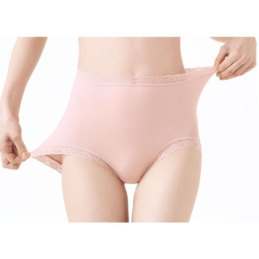 パウダーピンク (1)脇に縫い目がない(2)肌あたりやわらかなレース