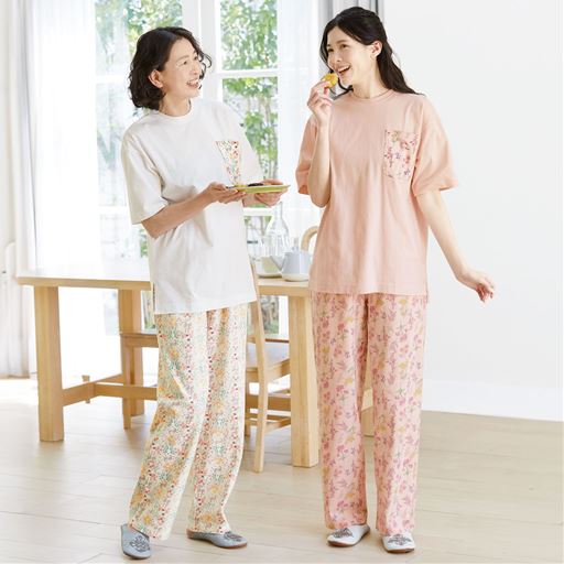 (左から)D(アイボリー系)、C(ピンク系) Tシャツ 着用例<br>※パンツ:PX-602