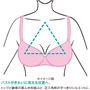 バストがきれいに見える位置へ。 トップと鎖骨の真ん中を結ぶと、正三角形のすっきりシルエットに。
