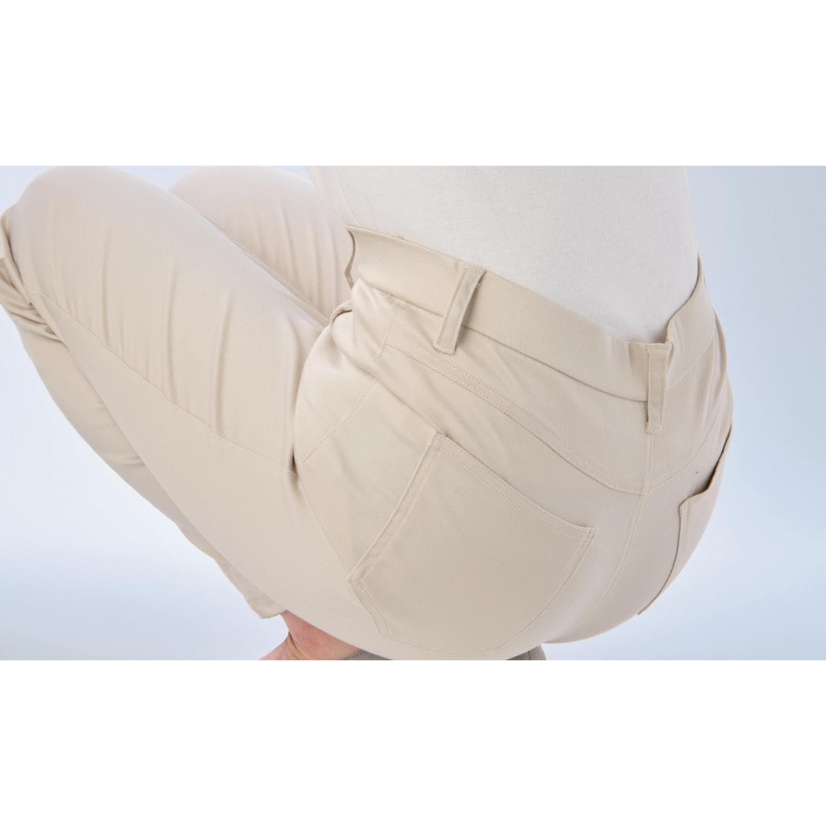 綿サテンストレッチクロップドパンツ(洗濯機OK) - ファッション