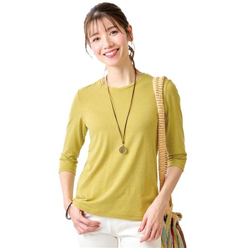 シンプルクルーネックTシャツ(7分袖)(洗濯機OK)