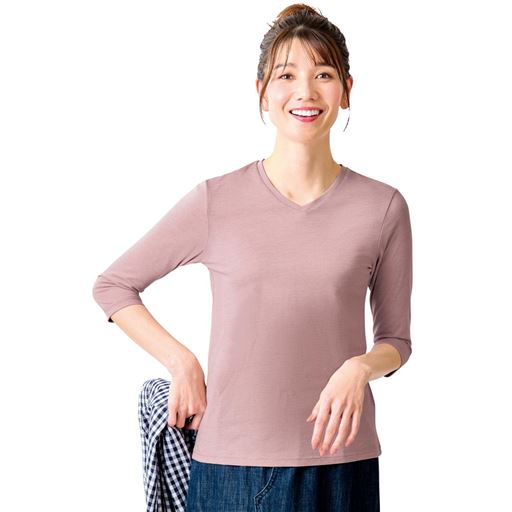 シンプルVネックTシャツ(7分袖)(洗濯機OK)