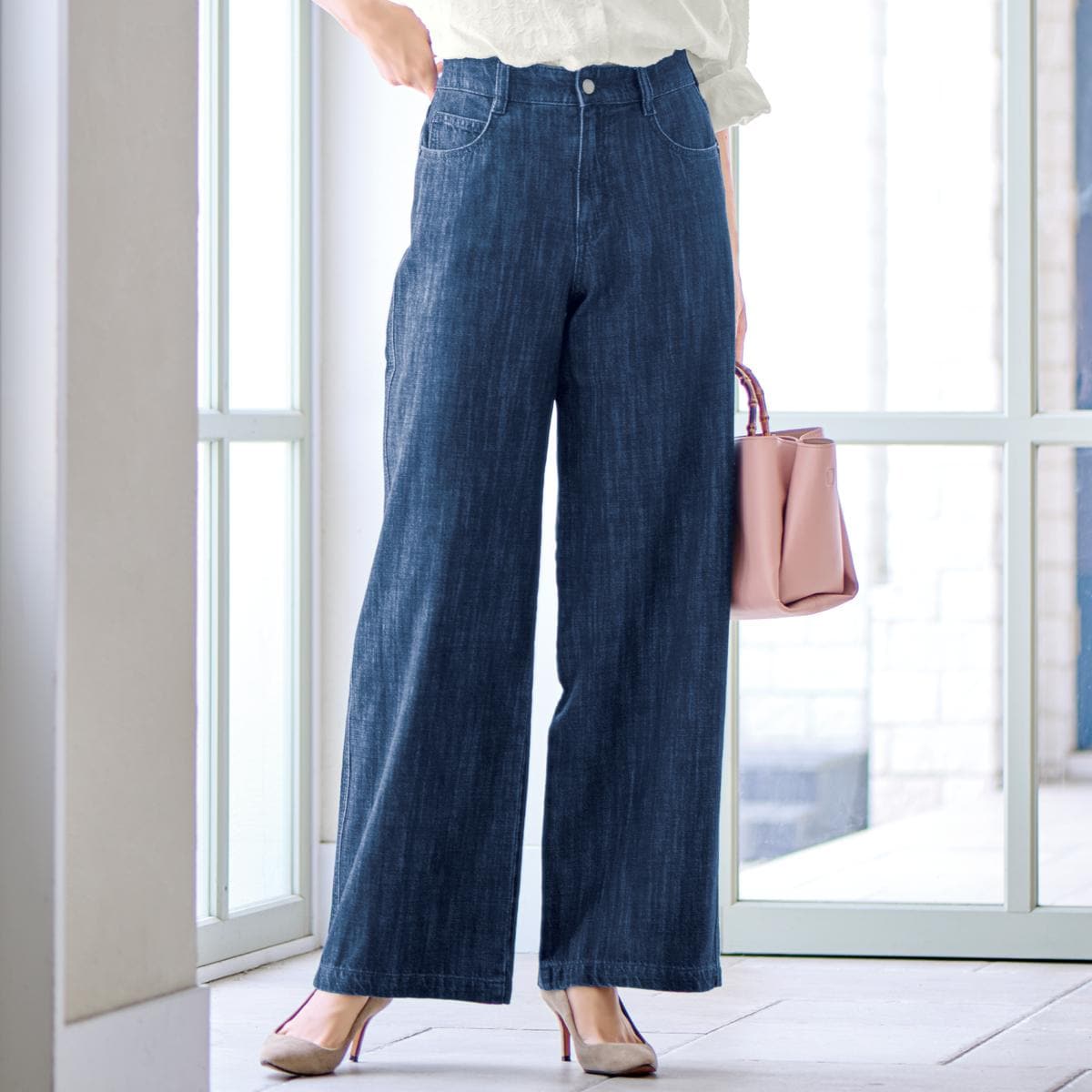 甘撚り素材でやわらかな着心地ワイドデニムパンツ(綿100%・生地