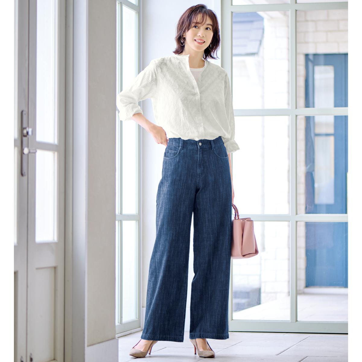 甘撚り素材でやわらかな着心地ワイドデニムパンツ(綿100%・生地