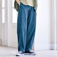 甘撚り素材でやわらかな着心地カーブデニムパンツ(綿100%・生地日本製・洗濯機OK)