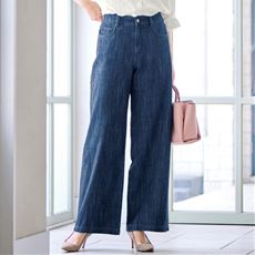 甘撚り素材でやわらかな着心地ワイドデニムパンツ(綿100%・生地日本製・洗濯機OK)