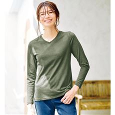 シンプルVネックTシャツ(長袖)(洗濯機OK)