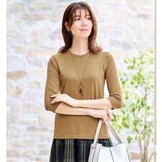 シンプルクルーネックTシャツ(7分袖)(洗濯機OK)