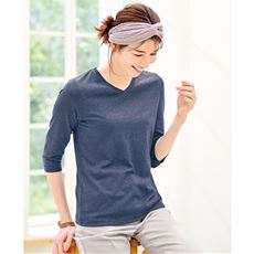 シンプルVネックTシャツ(7分袖)(洗濯機OK)