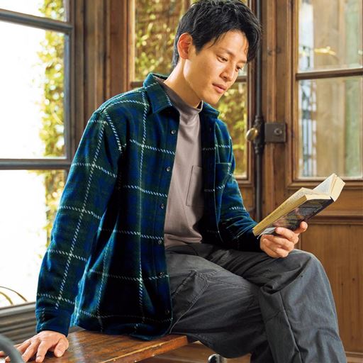 発熱機能フリースチェックシャツ