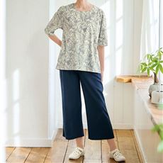 日本製 楊柳素材のさら軽ワイドパンツ
