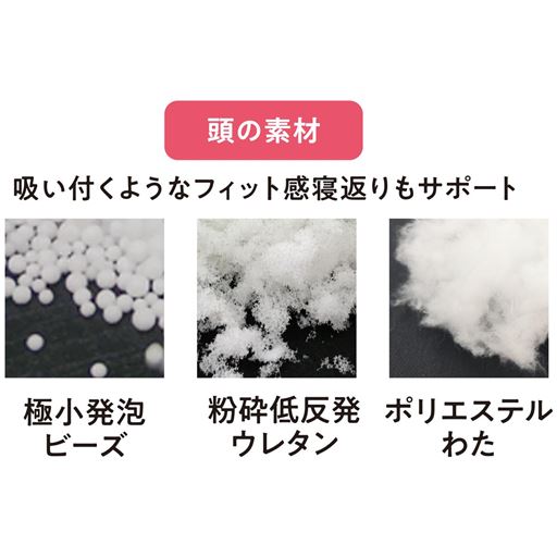 頭と首それぞれに合ったこだわりの中材を使用。