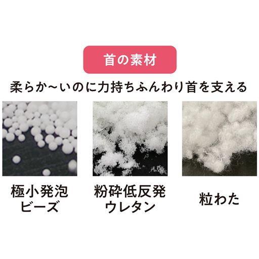 頭と首それぞれに合ったこだわりの中材を使用。