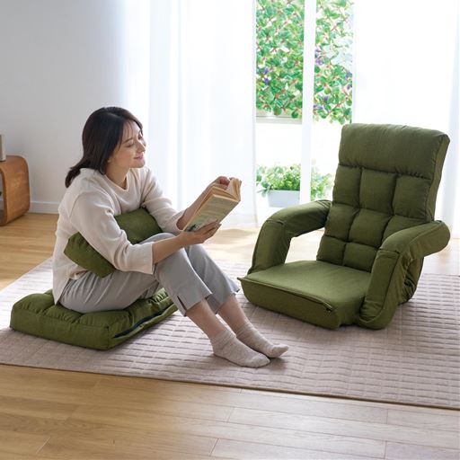 グリーン<br>ひとり暮らしのワンルームにも 座面は取り外しができるファスナー式