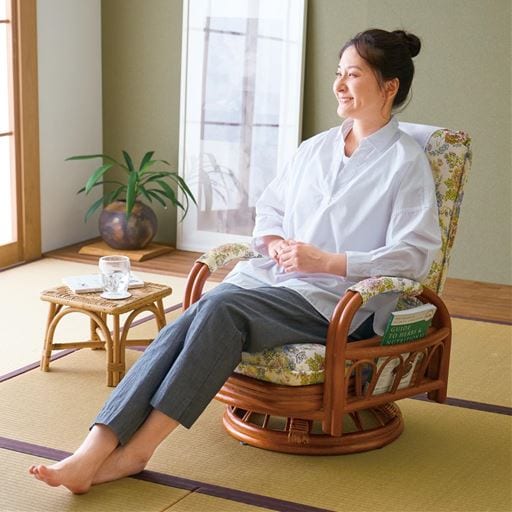 天然籐 リクライニング回転座椅子