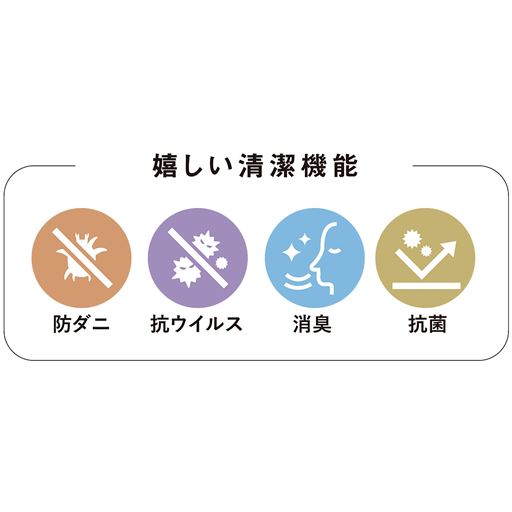 嬉しい清潔機能<br>光触媒+αの機能で菌やウイルスを不活性化。洗わなくても清潔をキープできます。