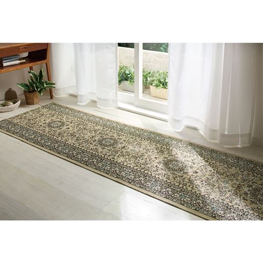 ベージュ 横340×縦67cm 耐久性に優れた国産モケット織り クラシカルなデザインが廊下を華やかに演出。摩擦に強く、光沢感のあるなめらかな肌ざわりが長く楽しめます。