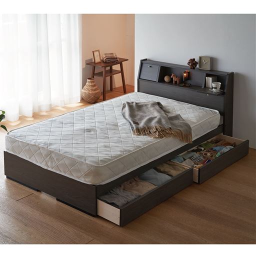 ダークブラウン セミダブルB<br>便利な機能がギュッとつまった多機能ベッドです。