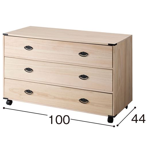 ナチュラル C (幅100cm/3段) <br>※高さは62.5(キャスターなしは57.5)cm。寸法の単位は約cmです。