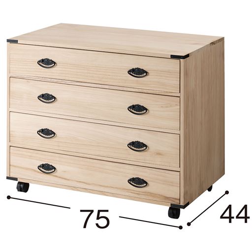 ナチュラル B (幅75cm/4段)<br>※高さは62.5(キャスターなしは57.5)cm。寸法の単位は約cmです。