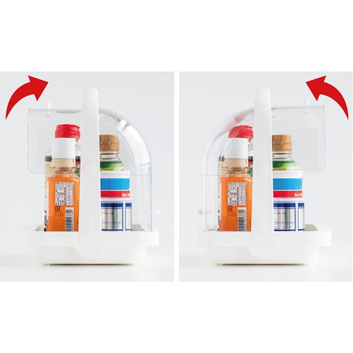 フードは両側から開くので取り出しやすい。