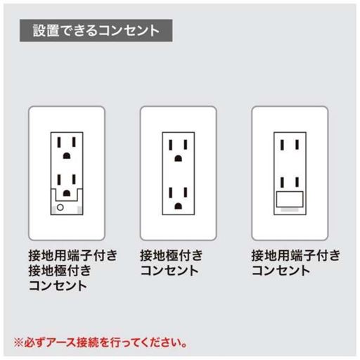 設置できるコンセント(※必ずアース接続を行ってください)