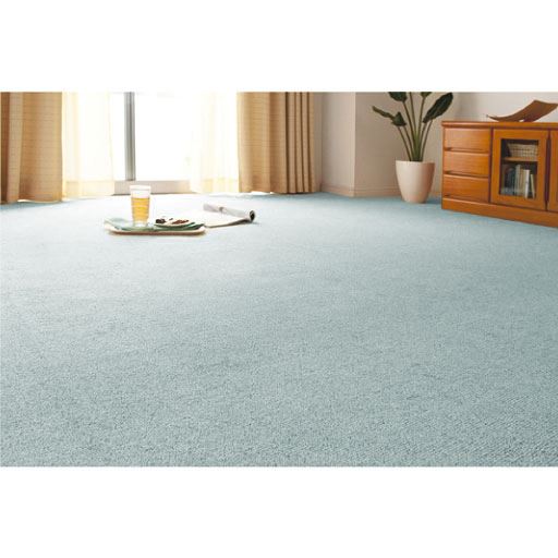 ブルー<br>肌ざわりも気持ちいい、綿混素材のカーペットです。