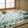 グリーン系<br>やわらかでふわっと軽い掛け心地の先染めジャカードタオルケットです。
