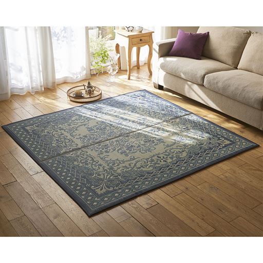 ふっくらボリュームのい草ラグ(王朝柄)