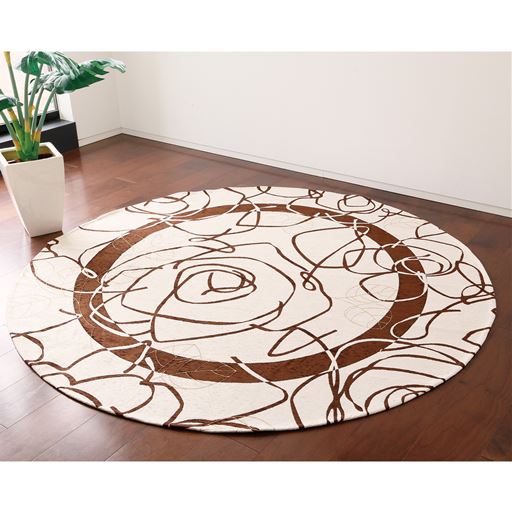 イタリア製マット・ラグ(カメリア)/ツバキの花とリーフ アクセントラグ 洗濯機で丸洗いOK