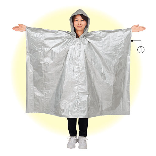 フード付きアルミブランケット(ポンチョ型) 収納袋付き