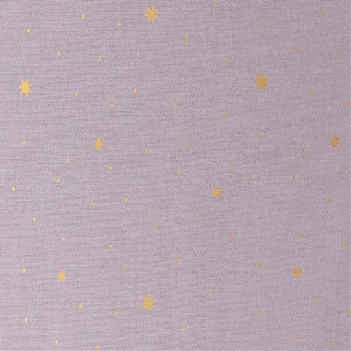 生地拡大(ラベンダー)<br>ラベンダーカラーの生地に星とドット柄を箔プリントで表現。
