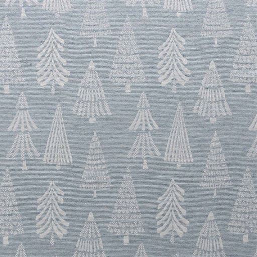 生地拡大(ブルー)<br>いろいろなツリー柄を風合いのある生地にジャカード織りで表現。