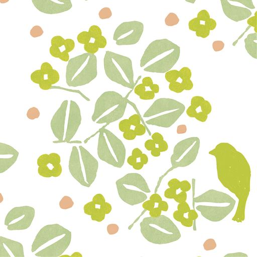 グリーン系(葉音/はおと)<br>風に吹かれた木々が奏でる葉っぱの音色。所々に小鳥たちが佇んでいます。