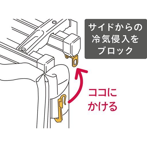 通常よりも幅を10cm長くしたリターン縫製。カーテンレールのサイドに回り込んですき間をブロックするので、光もれも防ぎ遮光性もアップ! 夏は冷房の涼しい空気を逃がさず1年中快適に。