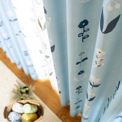 ブルー(十二花譜)<br>日本の四季をやさしく表現した「星燈社」のデザインカーテンです。