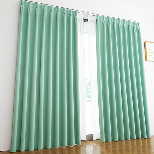 ディープグリーン ※幅100cmの場合:プリーツ9個<br>安心の防炎機能と1級遮光機能付き。