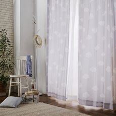 【形状記憶】雲柄プリントカーテン/光を通す非遮光・カジュアル・北欧風・キッズルーム