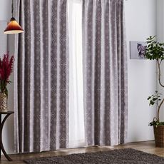 【形状記憶】幾何学模様の白ラッカープリント遮光カーテン/2級遮光・北欧風