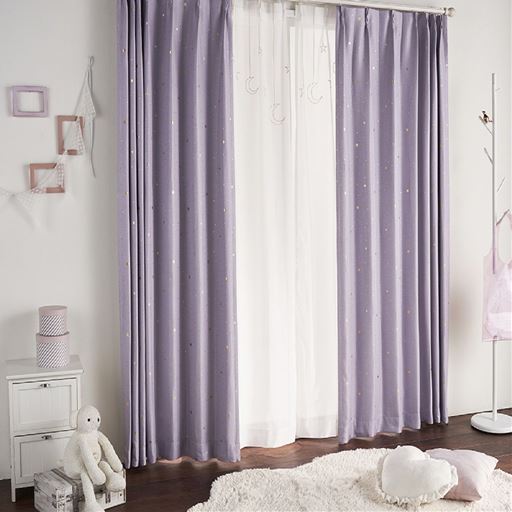 【形状記憶】星柄箔プリント遮光カーテン/3級遮光・星&ドット柄