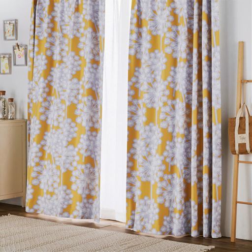 【形状記憶】北欧風大花プリント防炎遮光カーテン/2級遮光・北欧・ナチュラル