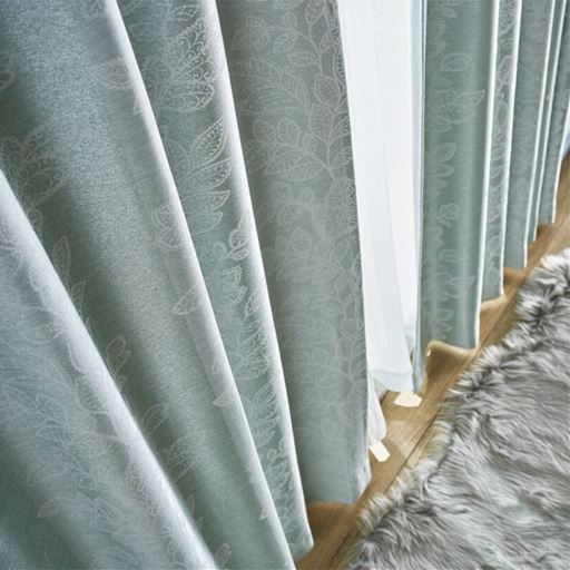 【形状記憶】大人可愛いレース調リーフ柄ジャカード織遮光カーテン/2級遮光・フェミニン