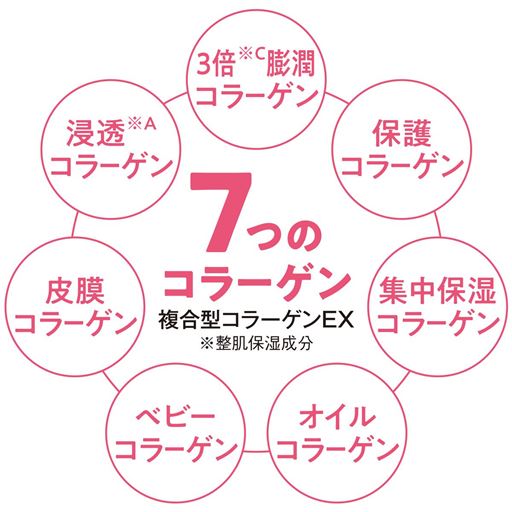 複合型コラーゲンEX<br><br>※A 角質層まで<br>※C 膨潤前後比較
