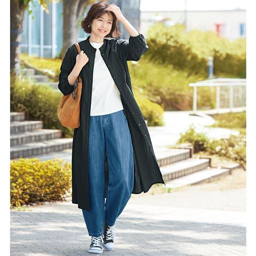 前あきウエストタックワンピース