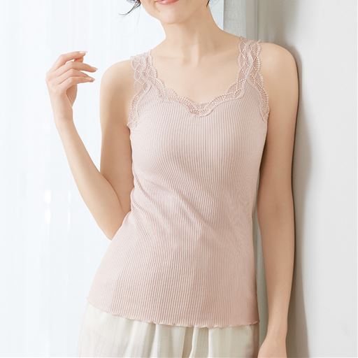 完売品✨45R カノコのMキャミポロ 現行 コットン100% 白 Free キャミソール(贅沢レースにやわらかな着心地の綿100%リブ