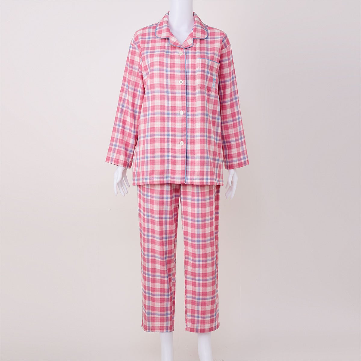 人気のチェック柄シャツパジャマ(綿100%)(二重ガーゼ